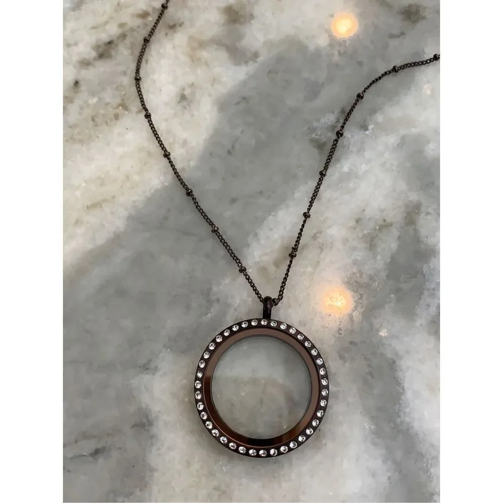 Brown Locket surrounded by Crystals and matching Chain #chocolate brown locket